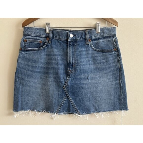 GAP 32 Women's Denim Cut Off Button Fly Raw Hem Stretch Mini Skirt - Picture 1 of 8